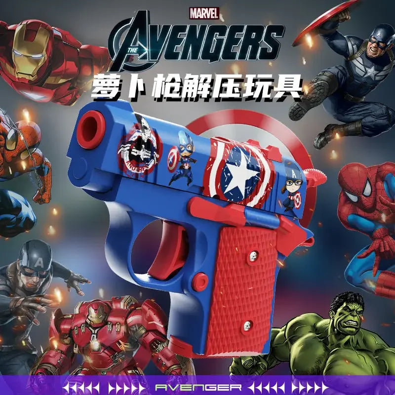 Marvel Spider-Man Iron Man Captain America Hulk Anime Cartoon Creative Detachable Carrot Gun Model Children's Decompression Toy