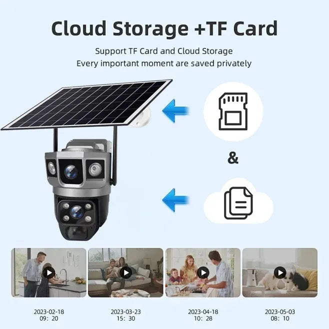 12MP Dual Lens Solar IP Camera Three Screen 4G 6K Camera 10X Zoom CCTV Outdoor PIR Night Vision Waterproof Home Surveillance Cam