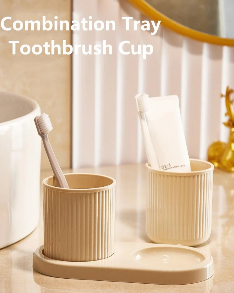 Washing Cup Toothbrush Holder Portable Couple Washing Mouth Cups, Plastic Toothbrush Cup with Tray Base, Bathroom Accessories