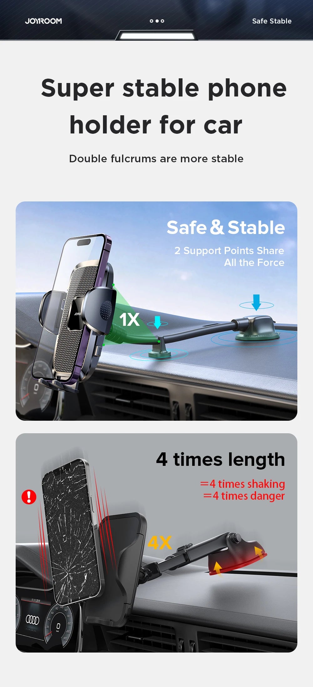 Dashboard Phone Holder for Car【360° Widest View】9in Flexible Long Arm, Universal Handsfree Auto Windshield Air Vent Phone Mount