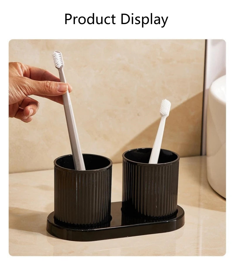 Washing Cup Toothbrush Holder Portable Couple Washing Mouth Cups, Plastic Toothbrush Cup with Tray Base, Bathroom Accessories