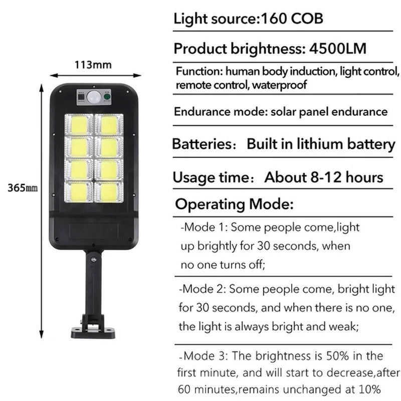 Solar Street Lights Outdoor, Solar Lamp With 3 Light Mode Remote Control Waterproof Motion Sensor Lighting for Garden Patio Path