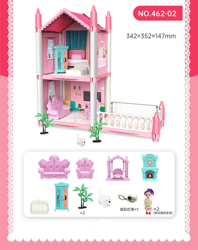 Children Montessori House 3d Assembled Lighting Diy Manual Doll House Villa Set Princess Castle Girl's Puzzle Toy Birthday Gift