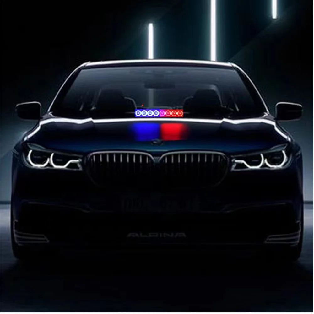 Car LED Police Lights Strobe Light 12V Emergency Signal Lamps Warning Light Auto Truck Flashing Windshield Flash Lighting 8 Leds