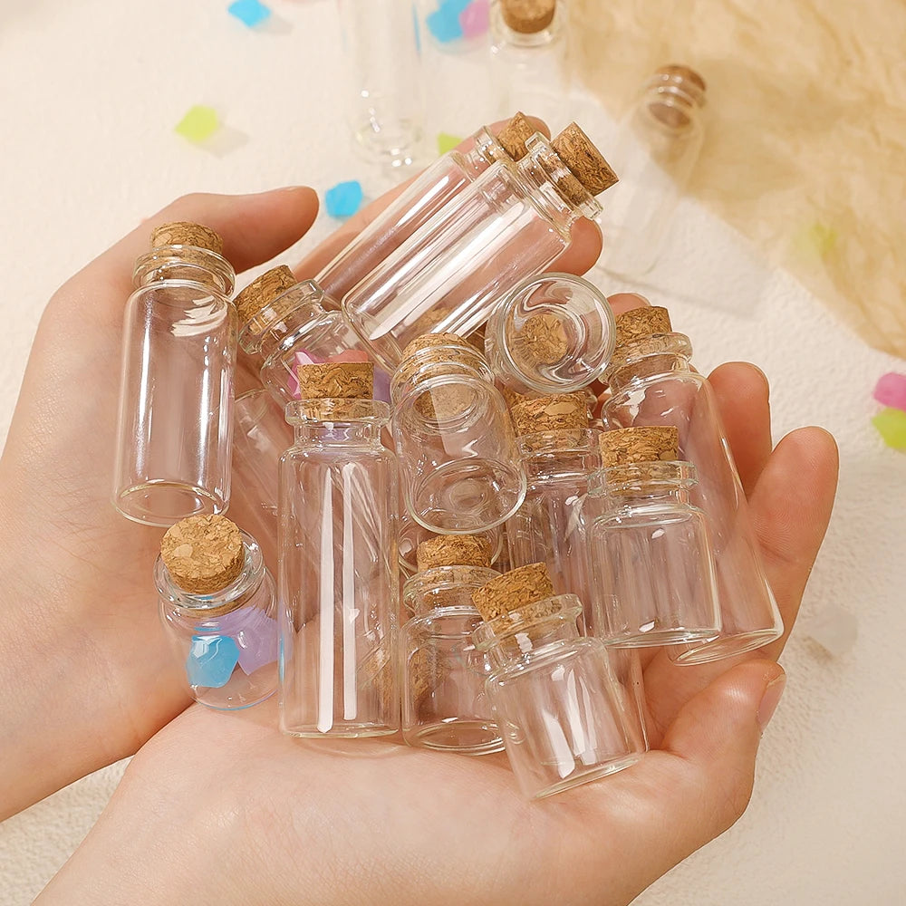 10PCS 5ml-20ml Small Glass Bottles with Cork Stoppers DIY Decoration Mini Glass Vials Cork Message Glass Vial Wishing Bottles