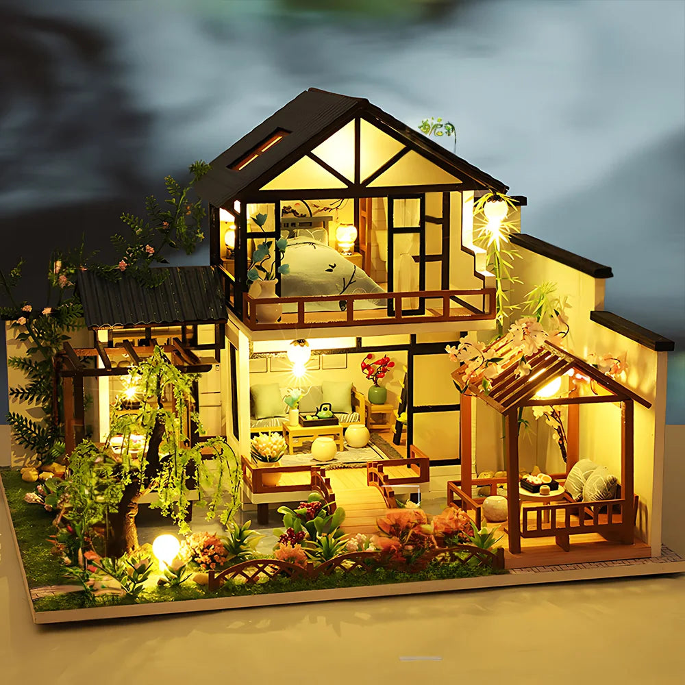 Doll House Kit 3D Wooden Mini Doll House Assembly Building with Furniture Assembling Room Models Christmas Gifts For Kids