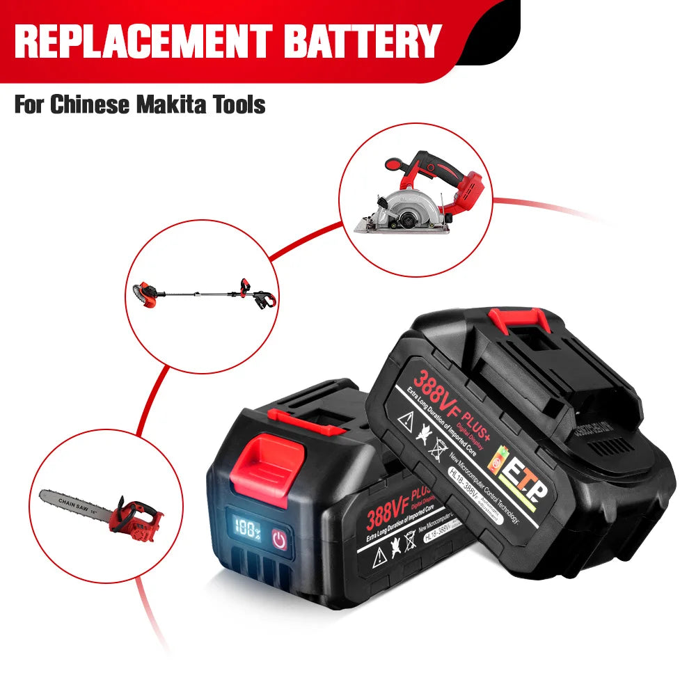 388VF Plus 928VF Plus Lithium Battery With LED Display 30000mAh 22500mAh Li-lon Battery Rechargeable For Makita 18V Power Tool