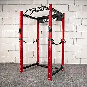 Fitness 1,000 Pound Capacity 3” x 3” Power Cage Power Rack Squat Stand, Includes J-Hooks and Safety Spotter Arms, Opti