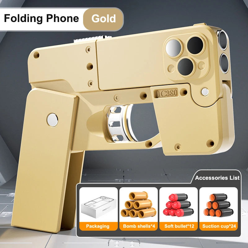 New Folding Mobile Phone Soft Bullet Gun Toy Children's Mobile Phone Deformation Toy Pistol with 2 Seed Bullets Children's Gift