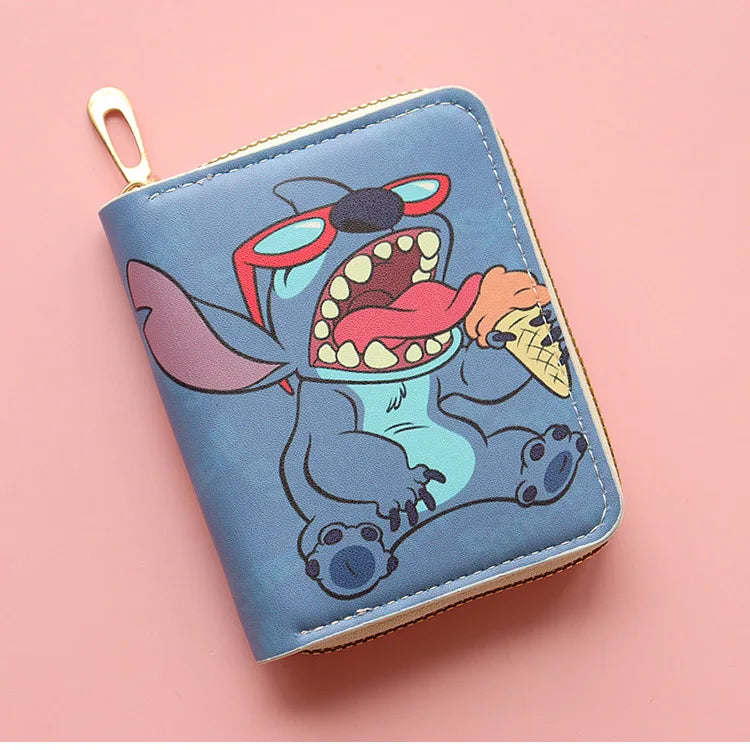 Disney Stitch Wallet Anime Movie Lilo & Stitch Short Zipper Wallet ID Card Bank Card Holder Kids Bag Coin Purse Birthday Gifts