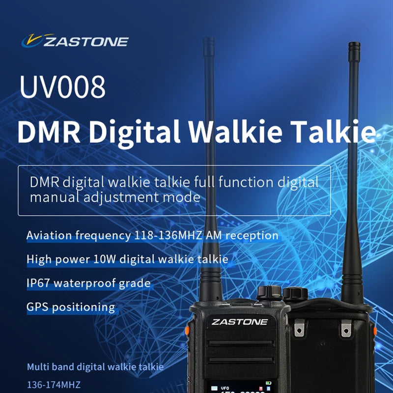 ZASTONE UV008 DMR Walkie Talkie Digita Two Way Radio Dual band 10W Dual time slot Walkie-talkie GPS