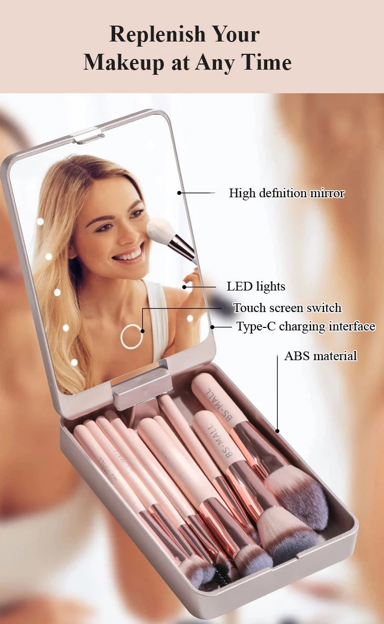 Makeup Mirror Set with Lid Dustproof Organizer Lighted Makeup Brush Set Mirror for Bloggers