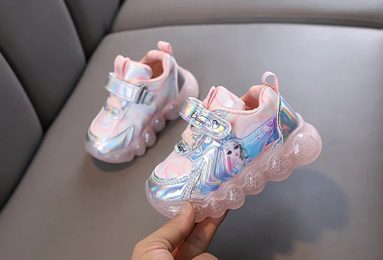 Princess Shoes Frozen Girls' LED Sneakers Children's lighting shoes Cartoon Cute Girl Learning Walking Casual Shoes