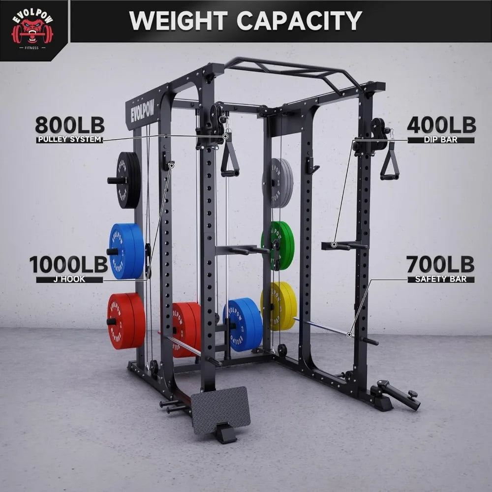 Power Cage Squat Rack P3A with Pulley System and Extra Weight Storage Rack