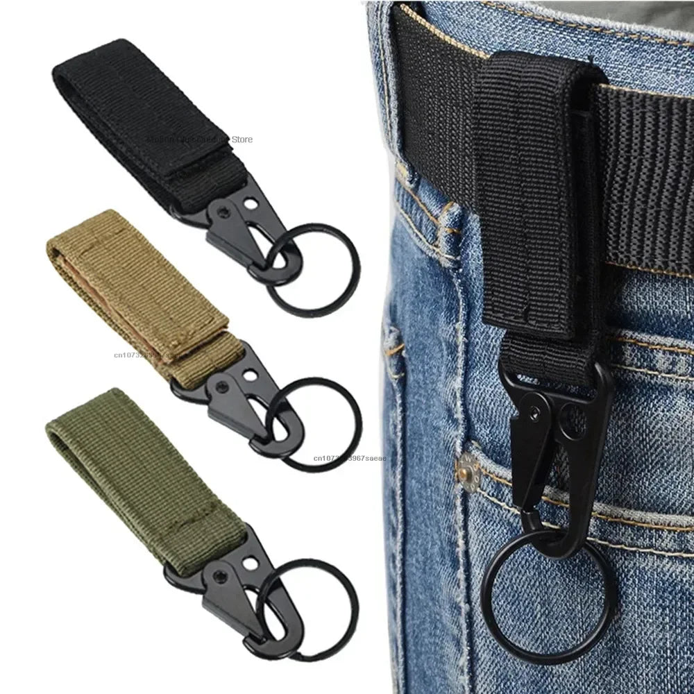 Tactical Gear Clip Carabiner Nylon Hook&Loop Belt Key Holder Black Metal Hook O-ring Buckle for Outdoor Sport Hiking Backpack