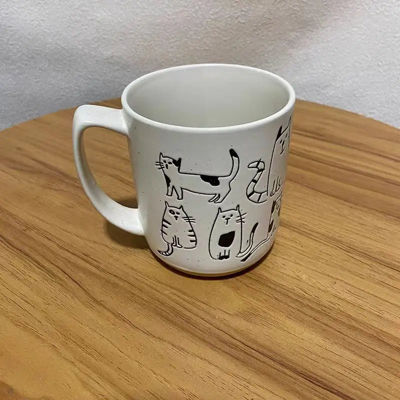 450ML Creative Hand-painted Ceramic Mug Vintage Cartoon Animal Kitten Milk Coffee Cup Kawaii Cat Nordic Kitchen Coffee Mugs Gift