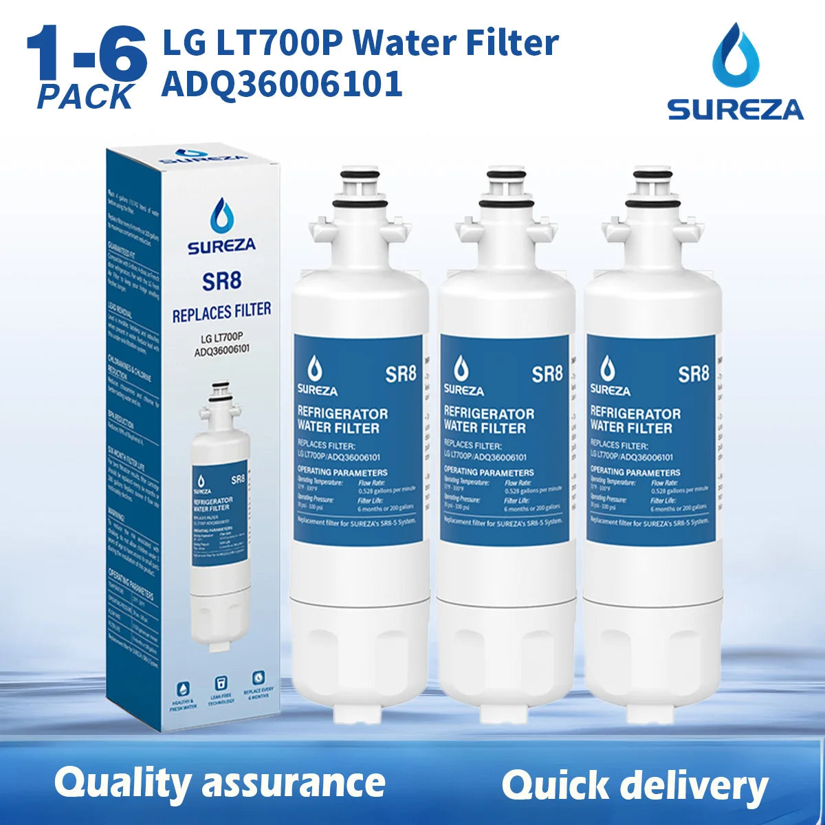 ADQ36006101 Water Filter Replacement for LG LT700P ADQ36006102 RWF1200A Kenmore 9690  AGF80300801 LFXC24726S LMXS27626S,1-6 PACK