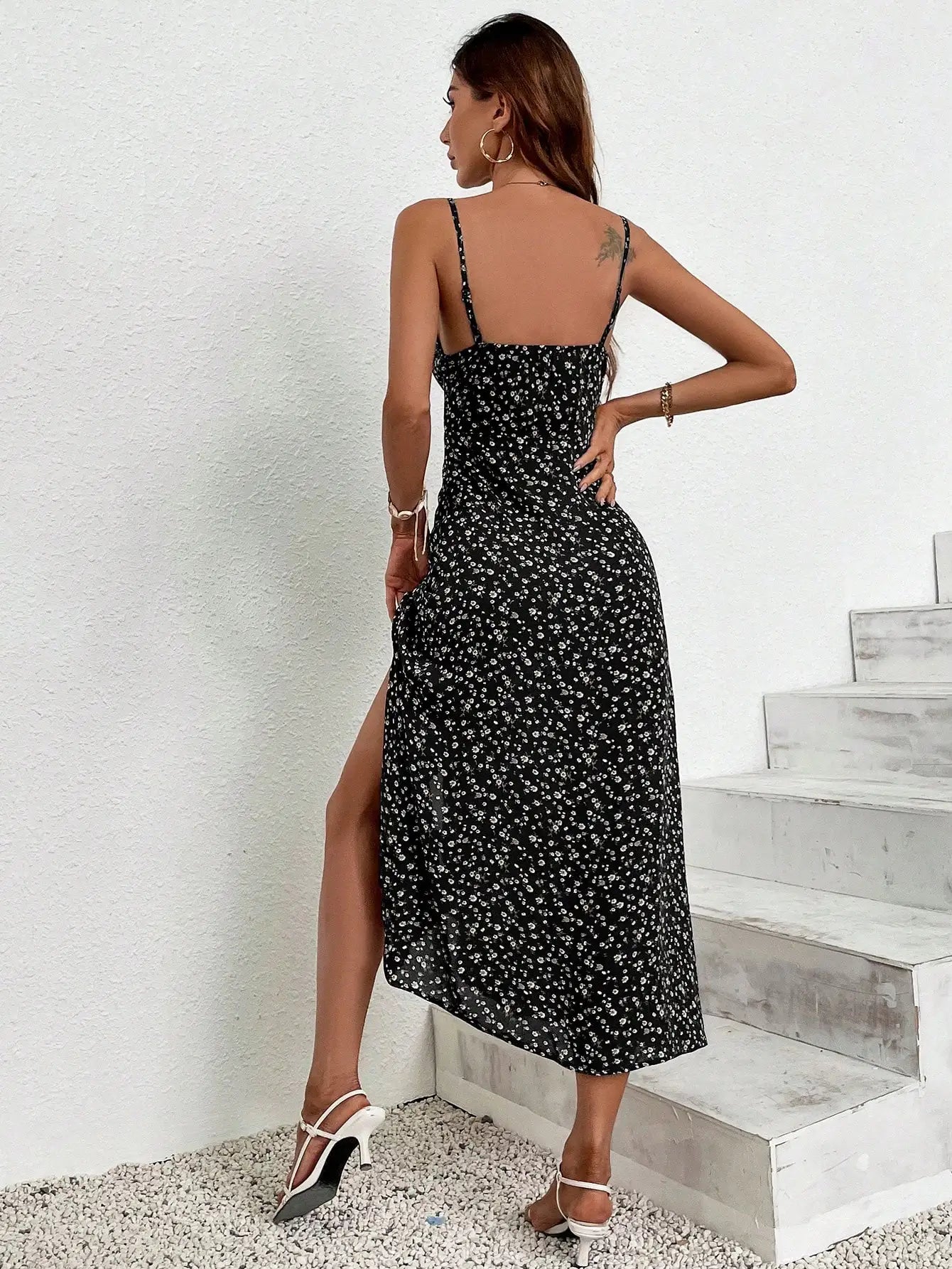 Women's sexy slit dress Frenchy Ditsy Floral Print Split Thigh Cami Dress Sexy suspenders Dress For Spring & Summer