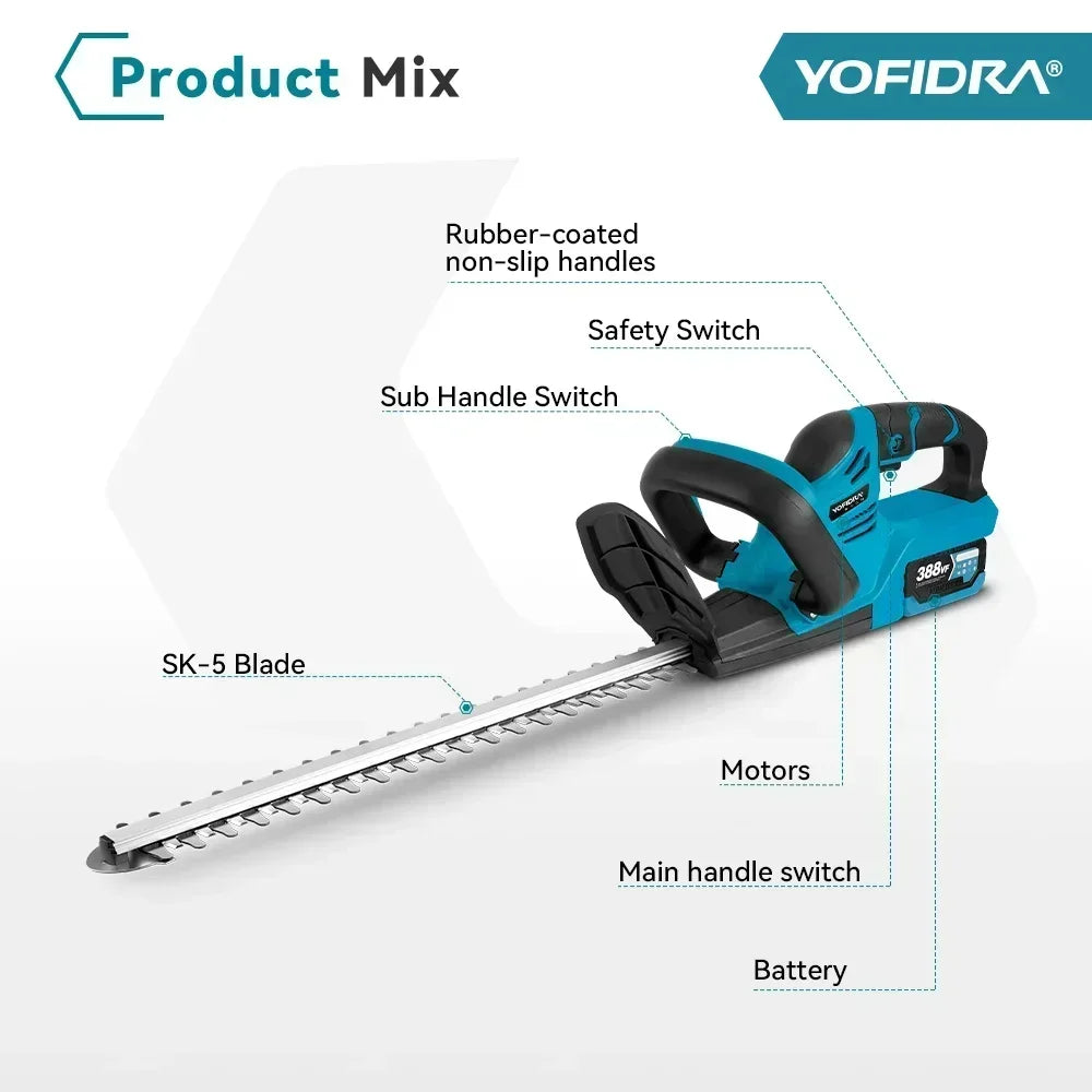 YOFIDRA 2000W Electric Hedge Trimmer 15000 RPM Lawn Mower Garden Landscaping Hedge Pruner Trimmer Tool For Makita 18V Battery