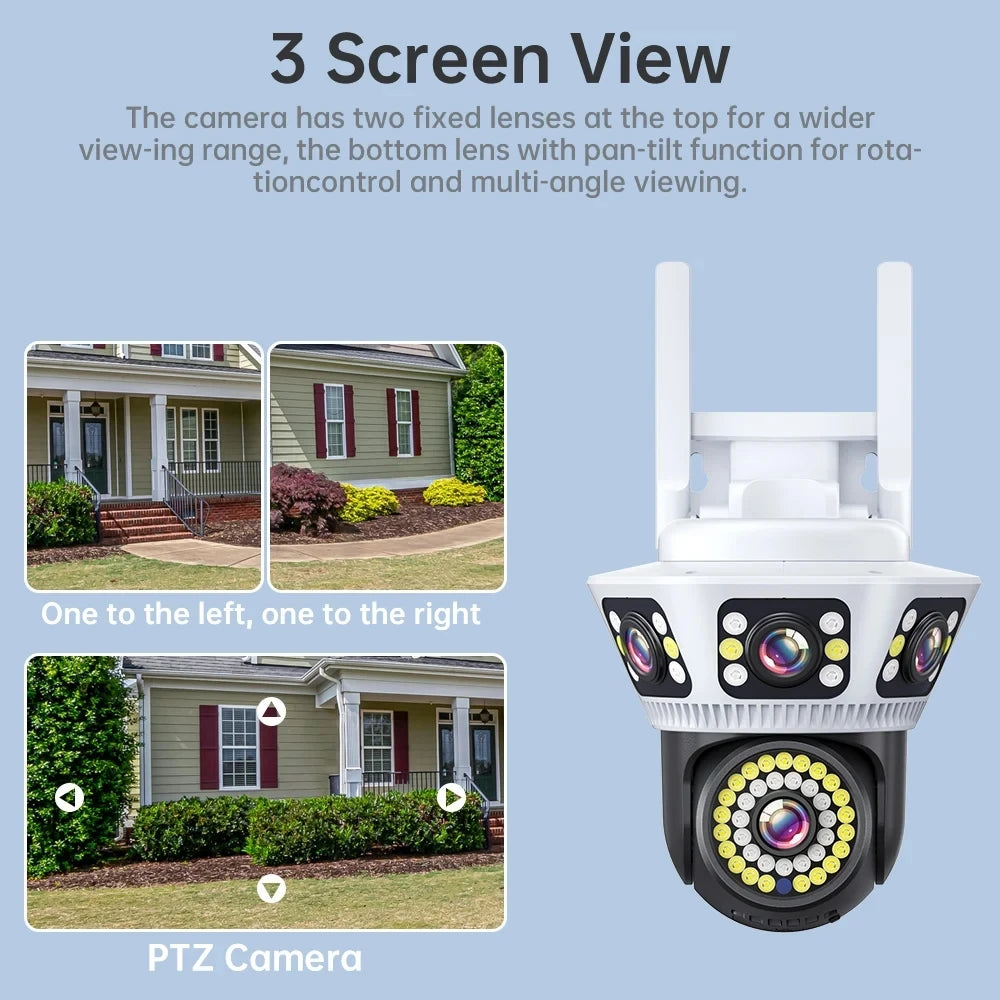 New 8K WiFi Camera Outdoor 10X Zoom Three Screen PTZ Video Surveillance Yoosee Street Dome 16MP Security-Protection CCTV Cameras