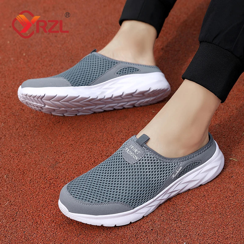 YRZL Casual Shoes Men Summer Half Shoes Slippers Slides Slip on Shoes Men Mesh Breathable Soft Comfortable Slippers for Men