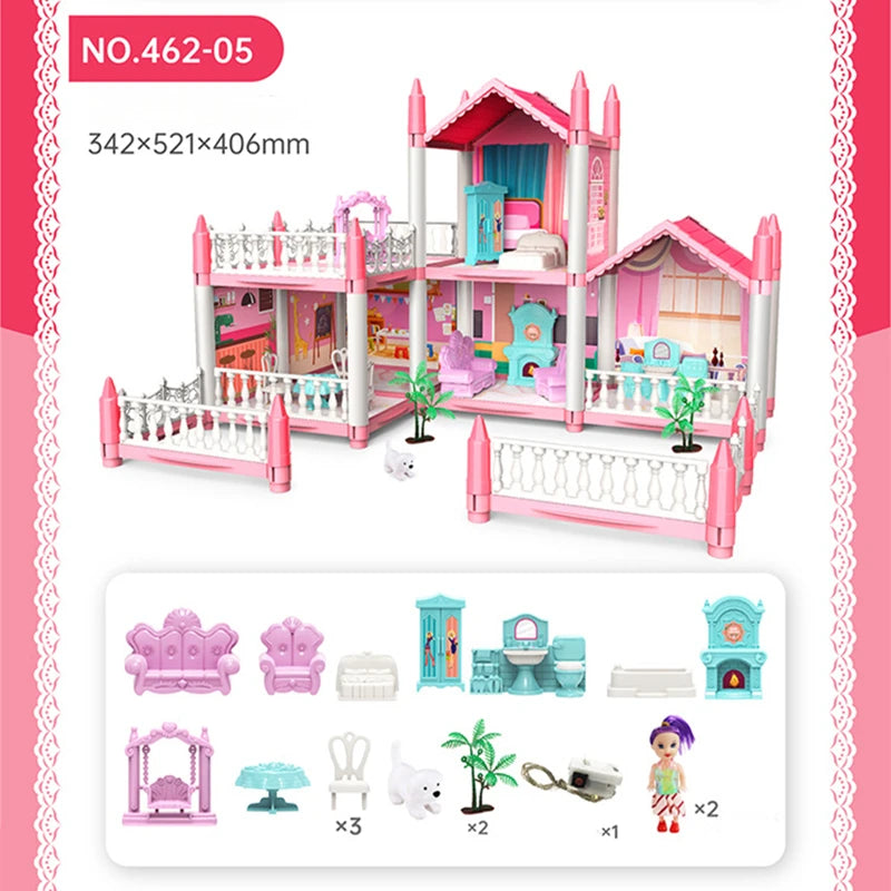 Children Montessori House 3d Assembled Lighting Diy Manual Doll House Villa Set Princess Castle Girl's Puzzle Toy Birthday Gift