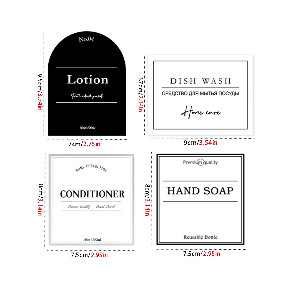 Bathroom Labels Sticker Set  Shampoo and Shower Gel Dish Soap Dispenser Label Removable Waterproof Lotion Label