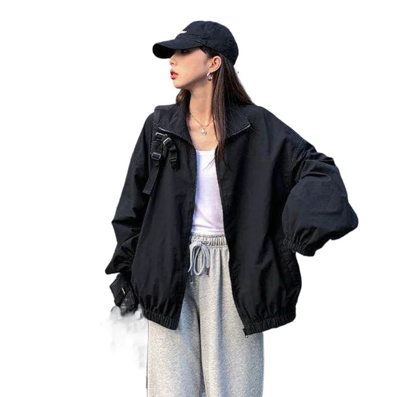 Oversize Jackets Women 2024 BF Style Chic Harajuku Solid Korean Zipper Streetwear Autumn Outerwear Windbreaker Jacket Coats New