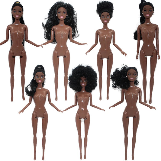 1/6 African Naked Doll 11 Joint Mobility Body 30cm Bjd Curly Straight Braid Ponytail Black People Toys for Girls Fashion Change