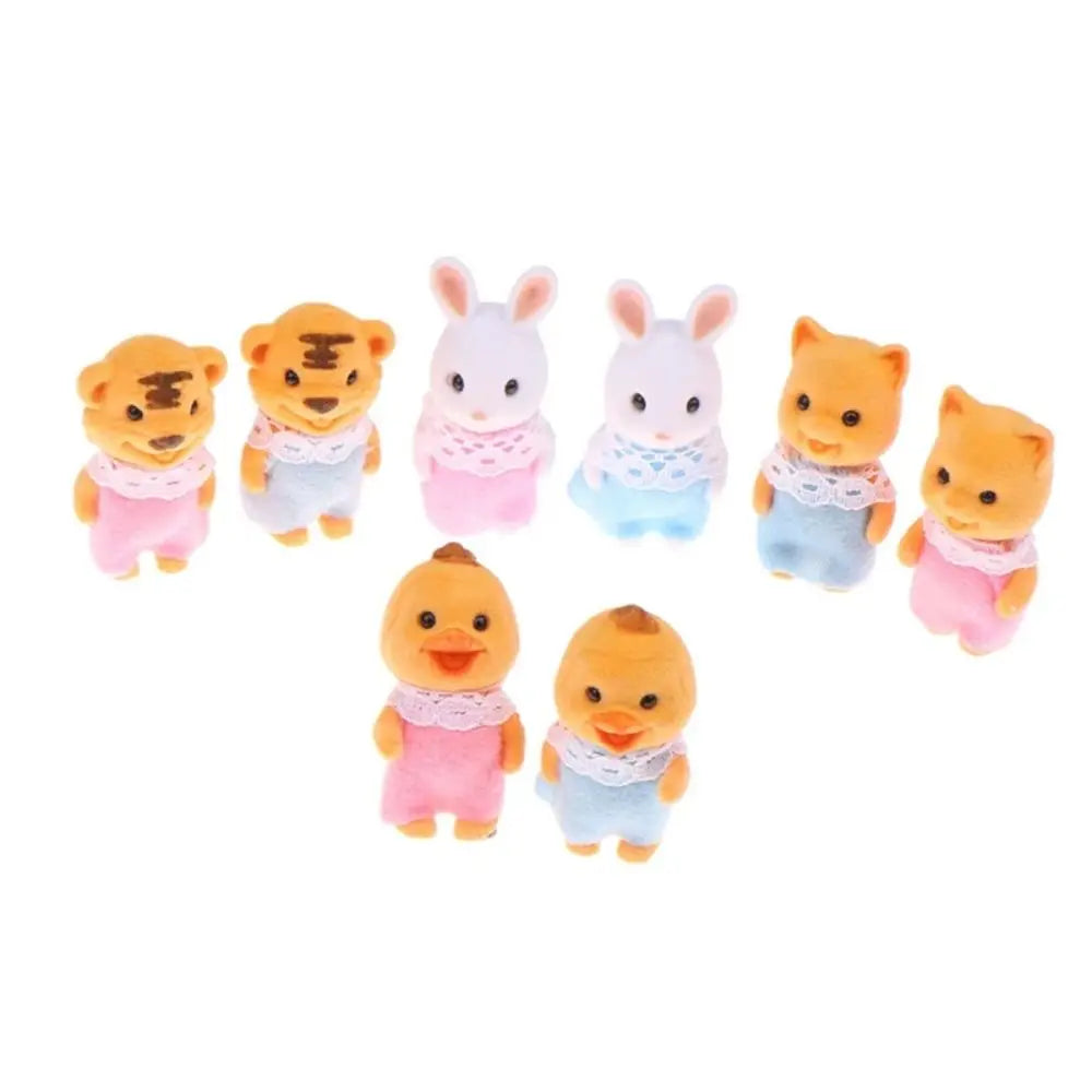 2PCS Kids Toys Rabbit Simulation Forest Animal Doll Tiger Duck Mini Forest Doll Figure Cat Model Mini Flocking Doll Girl