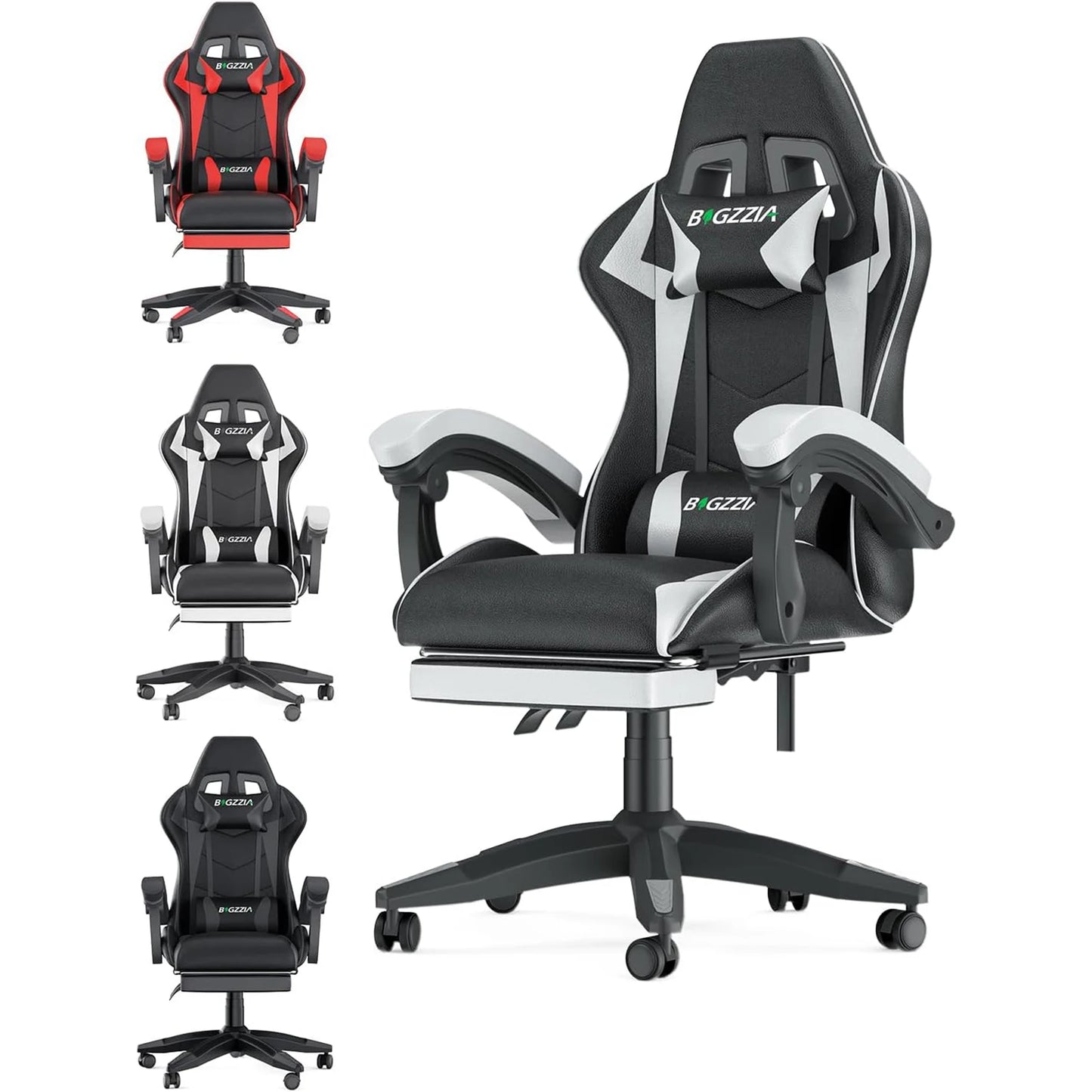 Bigzzia Gaming Chair with Footrest Gamer Chairs Ergonomic with Lumbar Cushion Headrest Chair Height Adjustable Office Chair