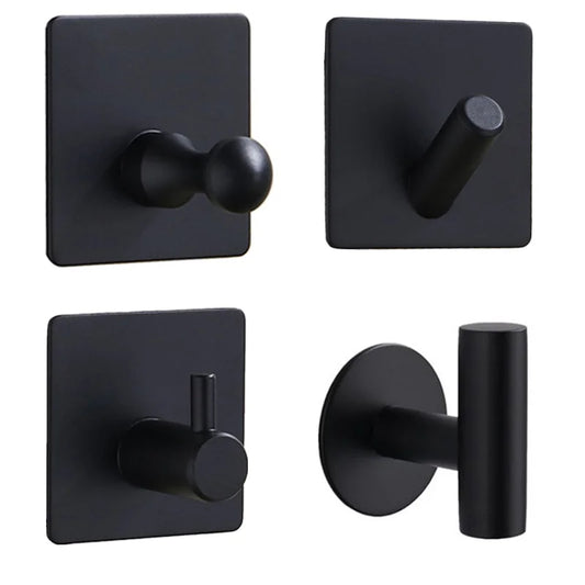 Aluminum Alloy Black Robe Hook Wall Hook Towel Hook For Bathroom Coat Self Adhesive Rustproof Hook Hanger For Kitchen Hardware