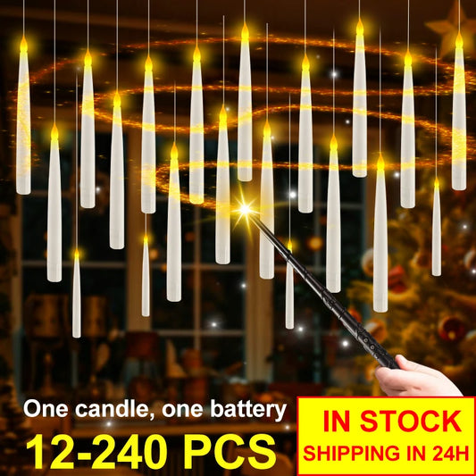 12-240Pcs New 1Battery Operated Flameless Floating Candles With Magic Wand Remote Flicker Hanging Candle Wedding/Home Decoration