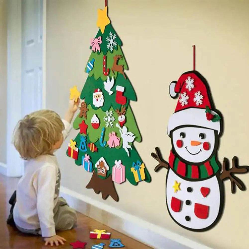 Clearance Sale LED Christmas Tree Wall Hanging DIYS Christmas Felt Tree Set Navidad 2025 Dec Include 21pcs Detachable Ornaments