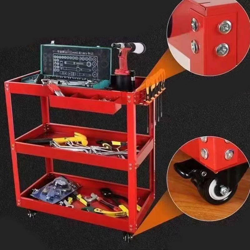 Mechanical Workshop Tools with Wheels, Tool Carts 3-layer Mobile Tool Car, Multifunctional and Heavy-duty Auto Repair Parts Car