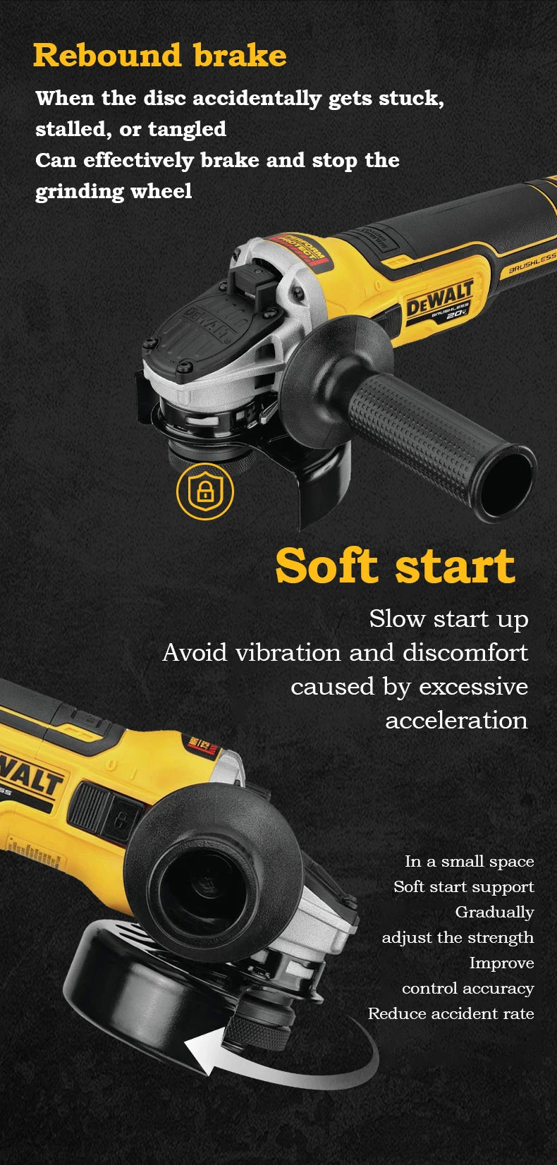 DEWALT DCG405 20V Brushless Magnetic Levitation Angle Grinder Portable Wireless Impact Polisher Cutting Machine DIY Power Tool