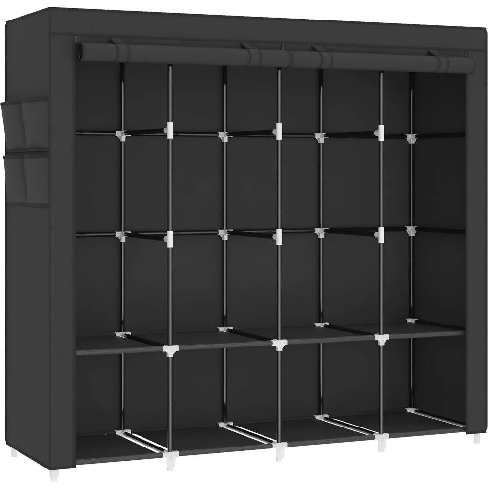 67 in Portable Closet Wardrobe for Hanging Clothes, Wardrobe Closet , 4 Hanging Rods and Side Pockets, 8 Storage Shelves