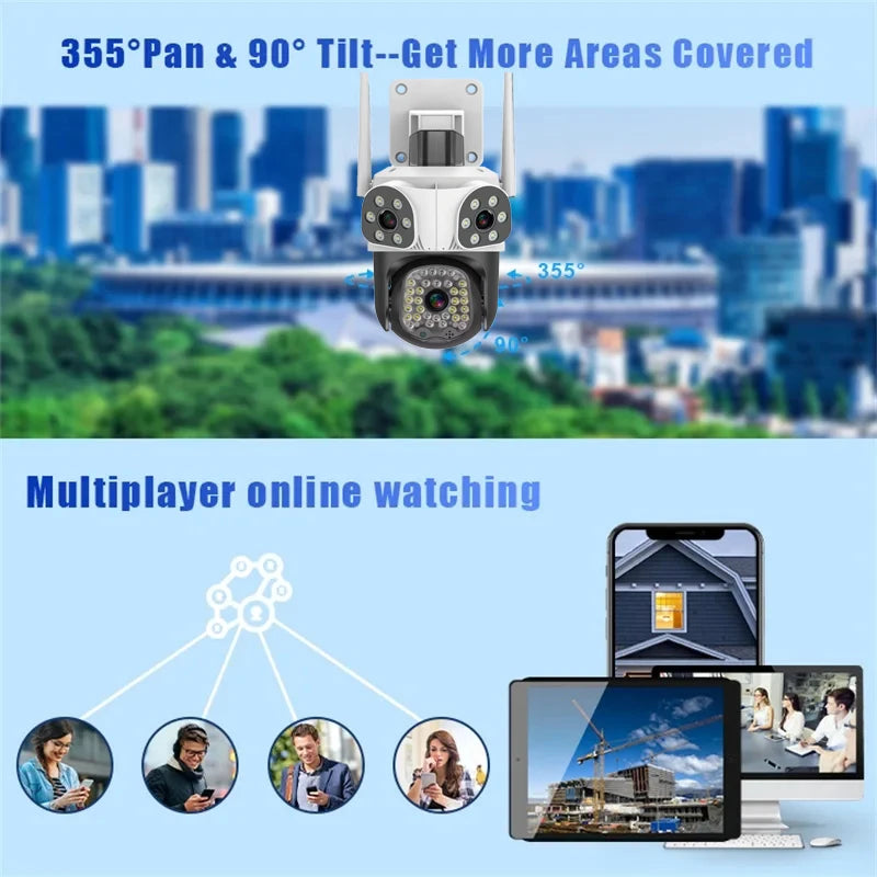 8K 15MP Three Screen WiFi Camera Outdoor HD IP CCTV Auto Tracking Security-Protection 4X Zoom 360° Outdoor Surveillance Camera