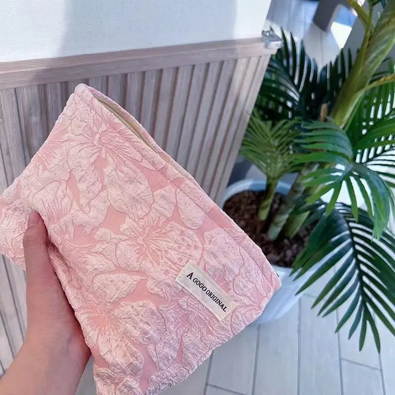 Cosmetic Bag Women Floral Makeup Case Organizer Korean Embroidery Cosmetic Pouch Travel Toiletry Bag Corduroy Canvas Beauty Case