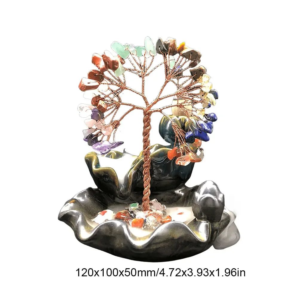 7 Chakra Tree Ceramic Incense Home Decor Healing Crystal Stone Money Tree Incense Burner House Warming Gift for Wealth Good Luck