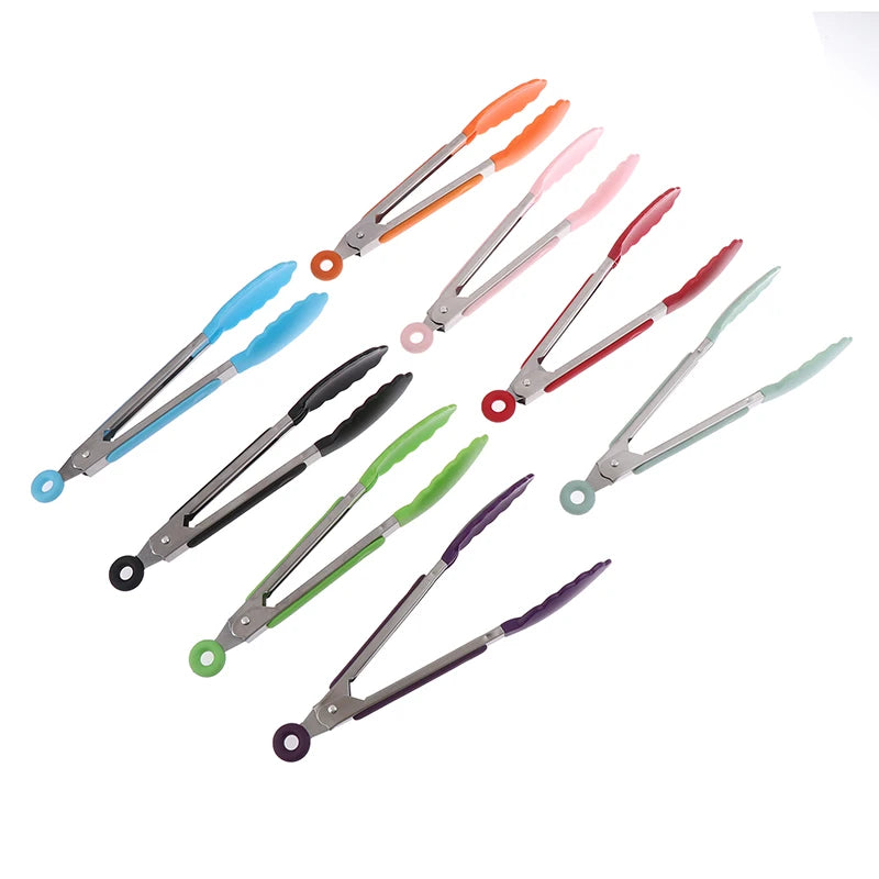 Silicone BBQ Grilling Tong Kitchen Cooking Salad Bread Serving Tong Non-Stick Barbecue Clip Clamp Stainless Steel Tools Gadgets