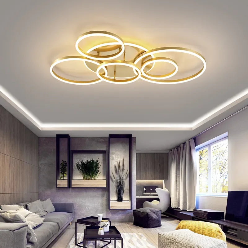 2023 Modern Led Circle Rings Ceiling Lights For living Room Bedroom Study Room Ceiling Lamp White/Brown/Black/Gold Color 90-260V