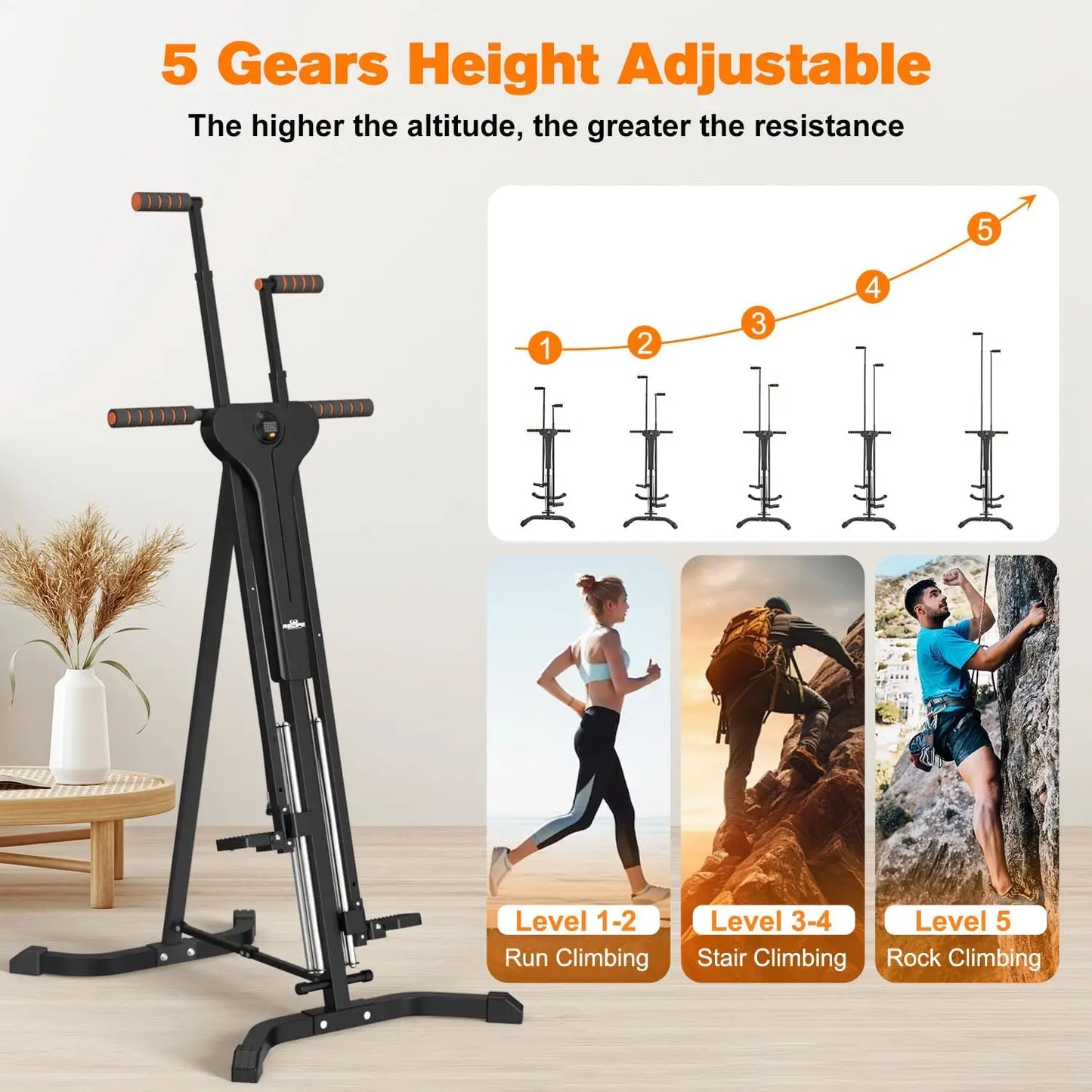 Climber Exercise Machine for Home Gym with 4 Metal Guide Rails Folding Exercise Climber Cardio Workout Machine 5-Level Heights S