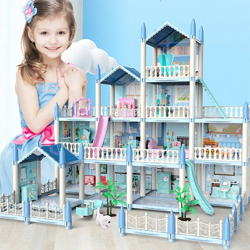 Doll Houses 3D Assembled DIY Miniatures Dollhouse Accessories Villa Princess Castle with LED Light Girl Birthday Gift Toy House