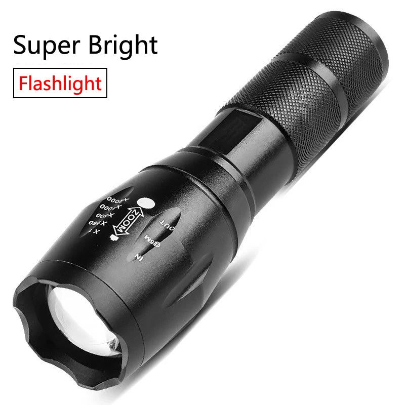 Powerful T6 LED Flashlight Super Bright Aluminum Alloy Portable Torch USB 3AAA Battery Outdoor Camping Tactical Flash Light