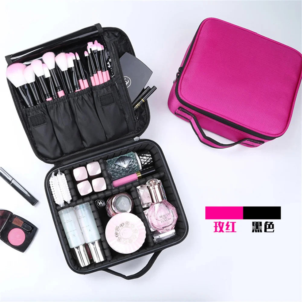 Portable Storage Bag with Adjustable Dividers for Cosmetic Beauty Organizer Nail Tool Large Capacity Travel Makeup Case