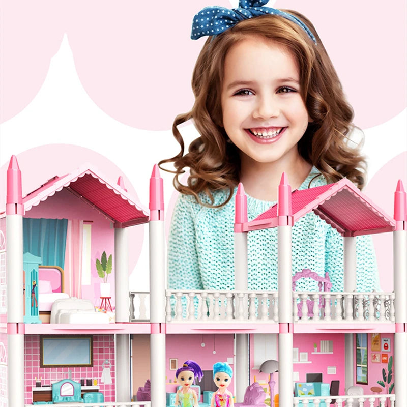 Children Montessori House 3d Assembled Lighting Diy Manual Doll House Villa Set Princess Castle Girl's Puzzle Toy Birthday Gift