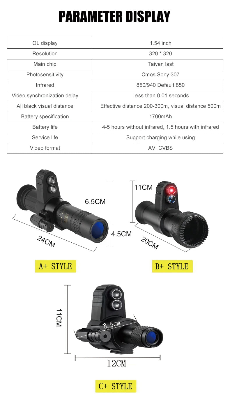 Head-Mounted Night Vision Device Outdoor 24X Zoom Search Telescope Head Mounted Sight Tactical Cross Cursor Hunting Laser Sight