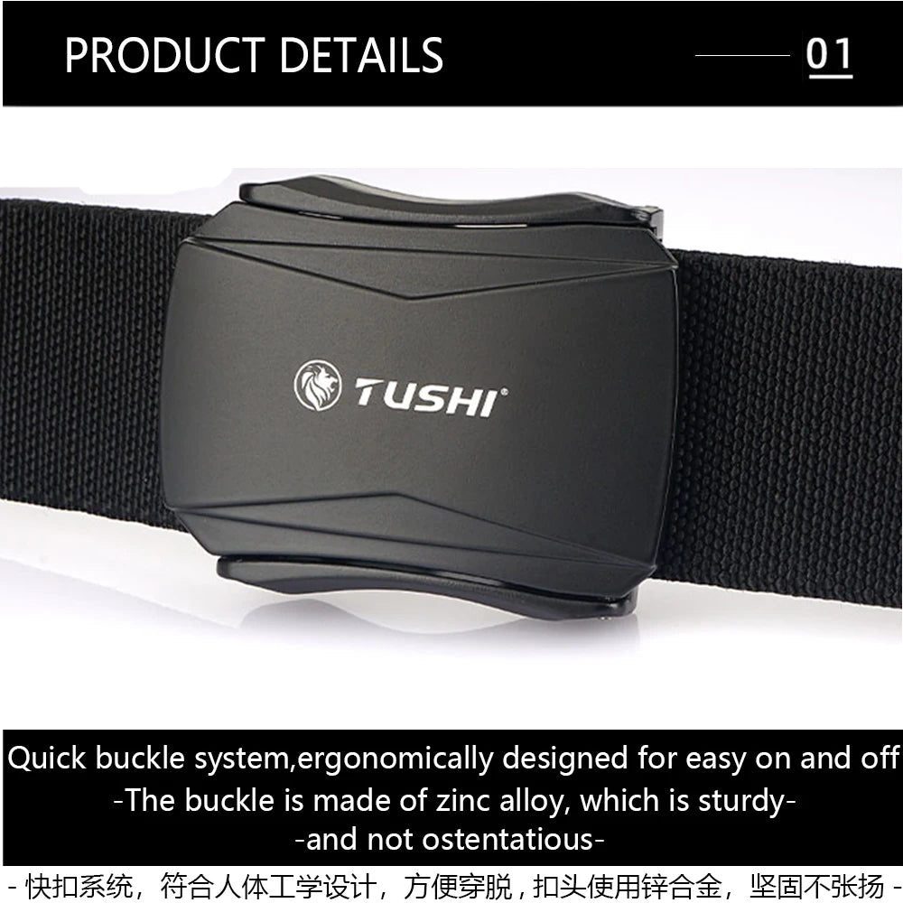 TUSHI New Tactical Belt Military Hiking Work Belt with Heavy Duty Quick Release Buckle New Aluminum Alloy Men's Elastic Belts