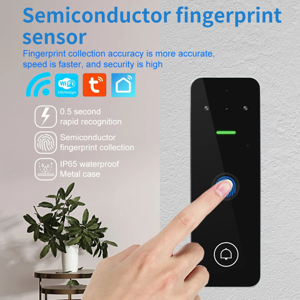 Wifi Home Video Intercom 1080P Video Doorbell Camera Biometric Fingerprint Access Control System Apartment Tuya Smart Life IP65